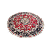 LoomBloom Traditional Red Wool & Silk Area Rug Esfahan Botanical Pattern Hand Knotted 10'x10' Round 250 KPSI